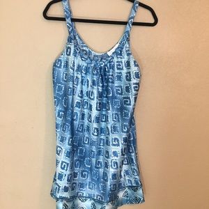 Oscar de la Renta pink label blue silky slip LG